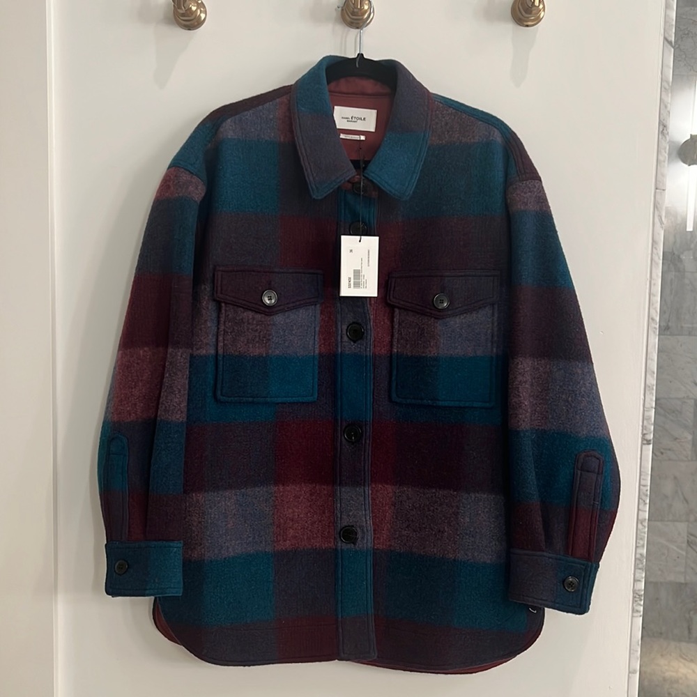 Isabel Marant Harveli Stretch Wool Buffalo Check Shirt Jacket - Picture 2 of 7